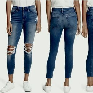 NWOT Women's FRAME Le High Skinny Crop Raw Hem High Rise Distressed Jean Size 31